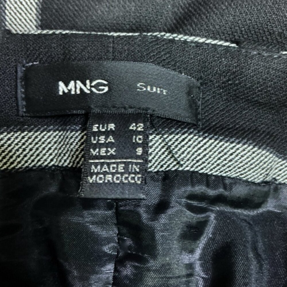 MNG Windowpane Plaid Skirt Faux Leather Trim Pockets Black White Gray Size 10 - Picture 5 of 15